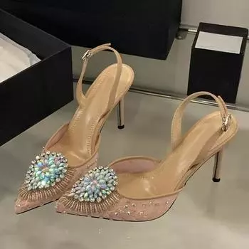 Liyke Модные женские туфли-лодочки с бриллиантами и цветами, сексуальные, со стразами, с острым носком, белые туфли на высоком каблуке, свадебные туфли для выпускного вечера, босоножки на шпильках 35