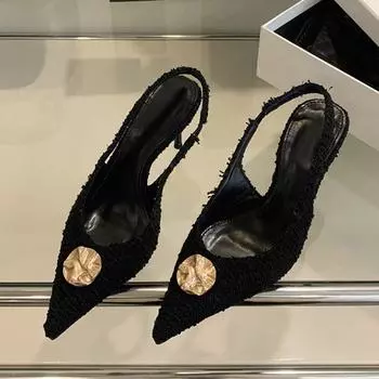 Liyke Модные женские туфли-лодочки с металлической пряжкой, острым носком, на каблуке-рюмочке, на шпильках, с босоножками, милые лаконичные босоножки для женщин, белые 35