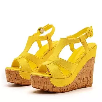 Liyke New Yellow Pink Open Toe Wedge Sandals For Women Summer Fashion Buckle Strap Platform High Heels Party Dress Shoes 35