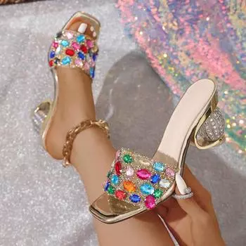 Liyke Новые модные разноцветные драгоценные камни с бриллиантами женские необычные прозрачные туфли на каблуках летние сандалии сексуальные туфли с квадратным носком 36