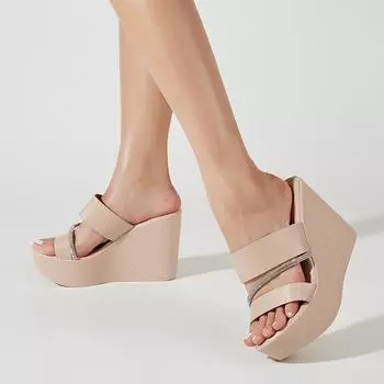 Liyke Новые туфли на танкетке для женщин Модный дизайн Открытые шлепанцы на платформе Высокие каблуки Тапочки Летние сандалии Женские мюли 35