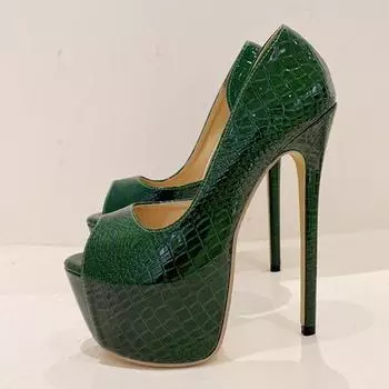 Liyke Новые зеленые туфли-лодочки из кожи со змеиным принтом на платформе, женские сексуальные туфли с открытым носком на высоком каблуке в полоску для танцев на пилоне 35