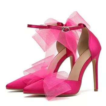 Liyke Новые женские туфли-лодочки с острым носком и ремешком с пряжкой, модные летние туфли на шпильке, атласные, с бантом, для вечеринок и выпускных 35