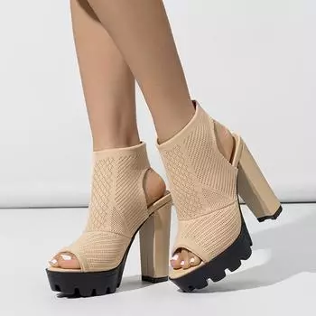 Liyke Панк Стиль толстые высокие каблуки платформы сапоги женские толстые подошвы открытый носок эластичные тканевые носки обувь ботильоны сандалии 35