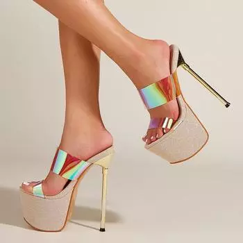 Liyke подиумный стиль, пикантные вечерние шлепанцы на высоком каблуке на платформе, женские прозрачные сандалии из ПВХ с открытым носком, женская обувь 41 чёрный