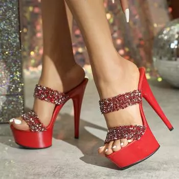 Liyke Подиумный стиль супер высокие каблуки платформы тапочки модные серебряные блестящие ПВХ летние туфли для банкета женские большой размер 43 35