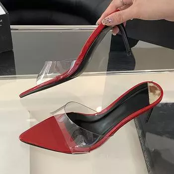 Liyke прозрачные тапочки из ПВХ для женщин, летняя мода, неглубокий острый нос, тонкие высокие каблуки, гладиаторские сандалии, обувь 35