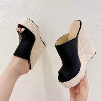 Liyke ручной работы соломенные тапочки на платформе с плетением из веревки женские летние модные босоножки с открытым носком на очень высоком каблуке женские туфли размер 35-42 35