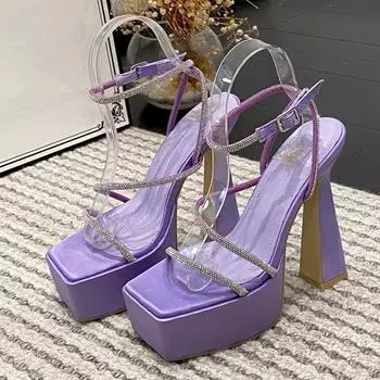 Liyke, женские пикантные сандалии 15 см с блестками и стразами на подиуме, свадебные туфли на очень высоком каблуке на платформе, с ремешком на щиколотке 38 чёрный