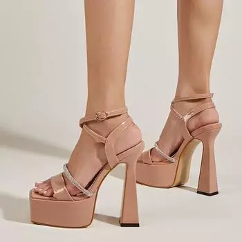 Liyke Подиумный стиль Сексуальные экстремально высокие каблуки на платформе с открытым носком, хрустальные летние босоножки для женщин, обувь черного абрикосового цвета 35
