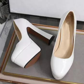 Liyke Сексуальные розовые лакированные туфли на высоком каблуке с массивной платформой, свадебные банкетные туфли, весенне-осенние туфли-лодочки с круглым носком и ремешком на пятке для женщин 35