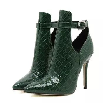 Liyke сексуальные зеленые туфли со змеиным принтом из кожи с острым носком для вечеринок и стриптиза на каблуках, ботильоны для женщин с пряжкой на ремне, весна-осень, туфли-лодочки 35