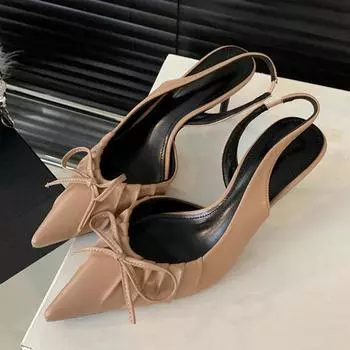 Liyke Sexy Butterfly Knot Pointed Toe Slingback Shoe Women Pumps Elegant Low Thin Heels Wedding Party Mules Sandal Zapatos mujer 35