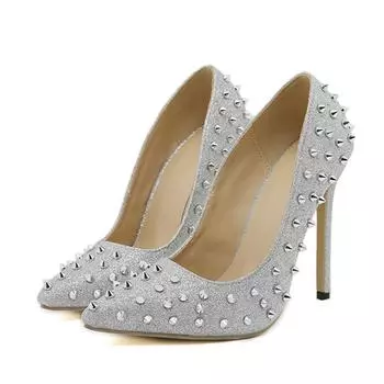 Liyke Spring Summer Slingback Shoes Women Pumps Fashion Metal Rivets Designer High Heels Sexy Pointed Toe 12CM Stilettos Mujer 35