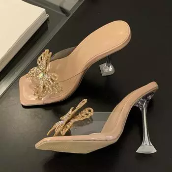 Liyke Strange Clear High Heels Современные тапочки для женщин Crystal Butterfly Дизайнерская обувь Прозрачные сандалии Женские мюли Шлепанцы 35 белый