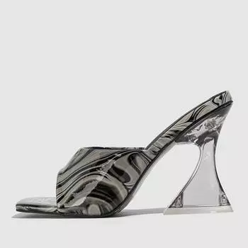 Liyke Странные прозрачные каблуки Современные тапочки Женские разноцветные кожаные сандалии с квадратным носком Летние женские туфли Туфли-лодочки Размер 42 35