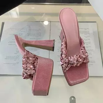 Liyke Street женские сексуальные туфли с квадратным носком на очень высоком каблуке, современные тапочки с плиссировкой в виде рыбьей чешуи, сандалии на узкой платформе, женские туфли 35