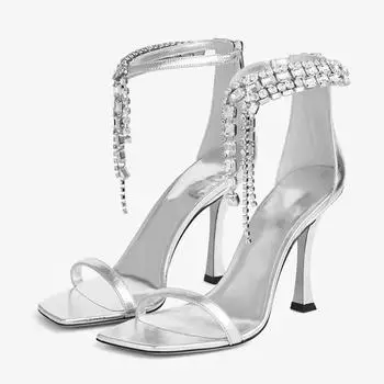 Liyke Summer Fashion Crystal Fringe Ankle Zip Cover Strap Women Sandals Rhinestones High heels Gladiator Sandal Party Prom Shoes 35