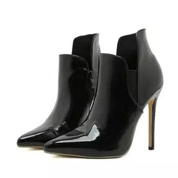 Liyke Весенние женские туфли-лодочки из черной лакированной кожи, сексуальные ботильоны на молнии с острым носком для вечеринок, стриптиз-каблуки, современные ботильоны 35