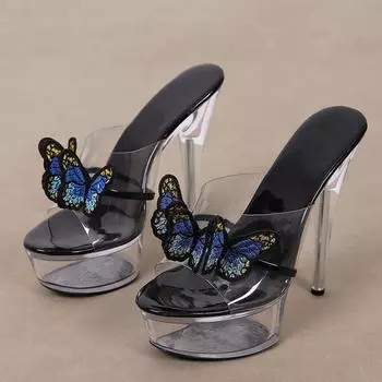 Liyke Высококачественные женские туфли на каблуках с вышивкой в виде бабочки ручной работы, современные тапочки, босоножки на платформе, туфли для стриптиза 35