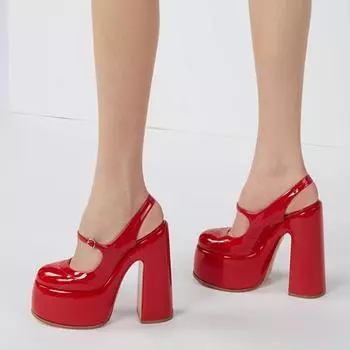 Liyke/весенне-осенние пикантные красные женские туфли-лодочки из лакированной кожи с круглым носком на толстом высоком каблуке, вечерние свадебные туфли на массивной платформе 41 красный