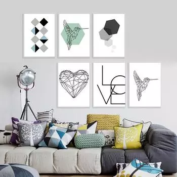 ЛЮБОВЬ, настенный художественный холст, постер и принт, шестиугольная графика, абстрактная живопись, минималистичная скандинавская декоративная картина, современный домашний декор 21cm30cm NoFrame