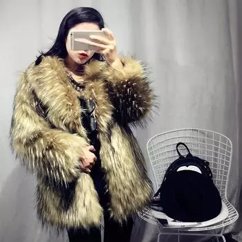 LJX Женские леопардовые пальто из искусственного меха Зимняя теплая толстая куртка с капюшоном Длинная средней длины Пальто из искусственного лисьего меха Молодое пальто Зимнее женское ретро-модное пальто S