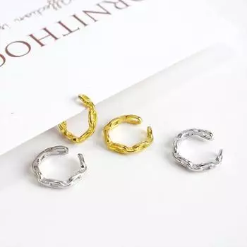 LKO Real 925 Sterling Silver Trendy Ear Cuff For Girl Retro Circle Clip-on Simple Earrings For Women Jewelry золотой