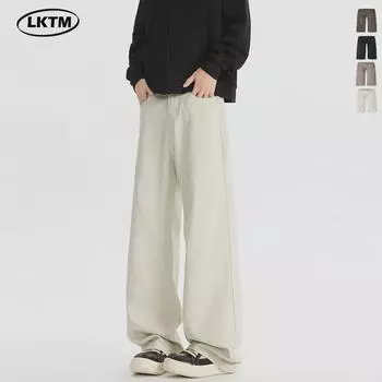LKTM Men s #2025 Spring Slim Straight White Casual Pants for All Genders L (125-140 lbs) грязно-белый