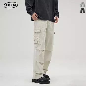 LKTM Мужские хлопковые повседневные брюки Paratrooper с множеством карманов и широкими штанинами 3XL абрикосовый/белый