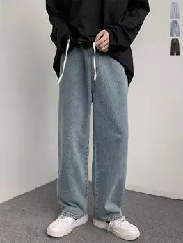 LKTM Мужские ретро-прямые свободные джинсы с эластичной талией - повседневные брюки с широкими штанинами S