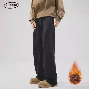 LKTM Мужские спортивные штаны из бархата с заклепками - Модные американские свободные повседневные брюки M 110-125kg чёрный