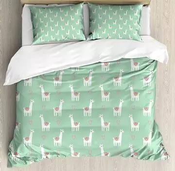Llama Bedding Set Cute llama with Candy Cane Hearts Fun Pat 3pcs Duvet Cover Set Bed Set Quilt Cover Pillow Case Comforter Cover EU single(135x200cm)