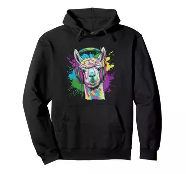 Llama Music Teen Funny Cool Concert Festival Alpaka Vibes Hoodie чёрный