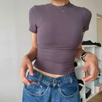 LLD Fashion Базовая футболка с маленьким круглым вырезом и изысканными короткими рукавами Dark gray L