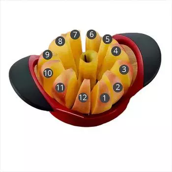 LMETJMA 12 лезвий для резки яблок, вырезание сердцевины, ультра острые лезвия из нержавеющей стали, разделитель яблок, кухонный нож для резки манго, вырезание сердцевины JT326 красный