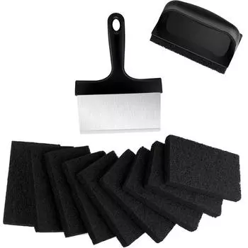 LMETJMA 12 шт. набор для чистки гриля Blackstone, аксессуары для гриля с плоской верхней частью, набор инструментов для чистки, скребок для гриля, губки для чистки JT268