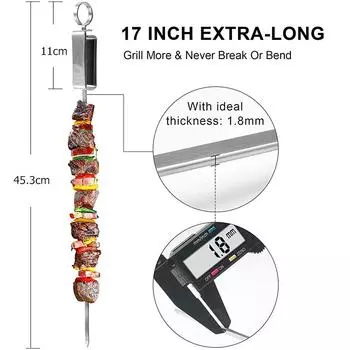 LMETJMA 17-дюймовые шампуры для шашлыка для гриля из нержавеющей стали, плоские шампуры для барбекю с быстросъемной металлической скользящей ручкой JT45