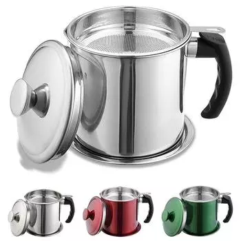 LMETJMA 1,8 л нержавеющая сталь контейнер для масла горшок с крышкой бекон контейнер для жира с ситечком кухонный маслоуловитель для хранения JT404 серебряный