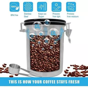 LMETJMA 1.8L кофейная канистра для молотого кофе из нержавеющей стали, контейнеры для хранения кофе с ложкой для зерен, сахара, чая JT152 серебряный