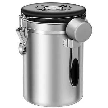 LMETJMA 1.8L кофейная канистра для молотого кофе из нержавеющей стали, контейнеры для хранения кофе с ложкой для зерен, сахара, чая JT152 серебряный