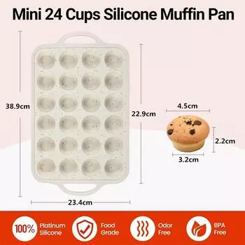 LMETJMA 24 Cups Nonstick Mini Muffin Pan Silicone Mini Cupcake Pan Metal Reinforced Frame Cupcake Muffins Molds Dishwasher JT348