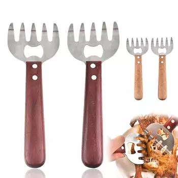 LMETJMA 2 шт. измельчитель мяса, когти из нержавеющей стали, измельчитель мяса, когти из тушеной свинины с деревянной ручкой JT385 красный