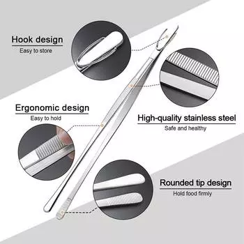 LMETJMA 2 шт. кухонные пинцеты из прочной нержавеющей стали для еды, щипцы для шеф-повара, щипцы для барбекю, гриля, приготовления пищи JT349