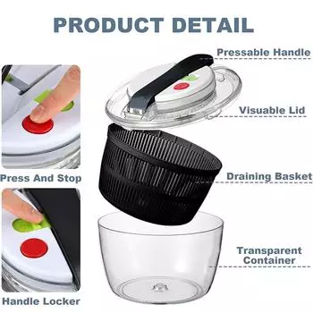LMETJMA 3L центрифуга для салата, большая салатница с крышкой, одноручная, легко нажимаемая центрифуга для салата, стиральная машина, сушилка, миксер JT249 чёрный