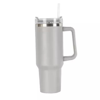 LMETJMA 40oz Mug With Lid and Straw Stainless Steel Vacuum Mug Tumbler Keep Cold and Hot Leak Proof Travel Coffee Mug JT999 1L светло-серый