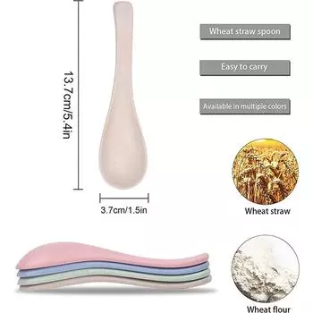 LMETJMA 4 шт. ложка из пшеничной соломы, столовые ложки, портативная ложка для супа из хлопьев, многоразовая, многоцветная, легкая, прочная ложка JT93
