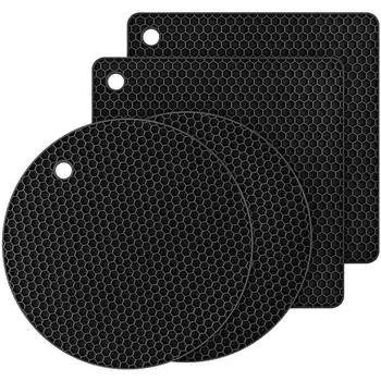 LMETJMA 4Pcs Silicone Trivets for Hot Pots and Pans Heat Resistant Trivet Mats Hot Pads Spoon Rest Large Coasters JT107 чёрный