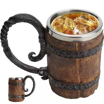 LMETJMA 550 мл ручная работа деревянная бочка пивная кружка в форме ведра кружка из нержавеющей стали винтажная кофейная кружка чайная чашка JT15 501-600ml