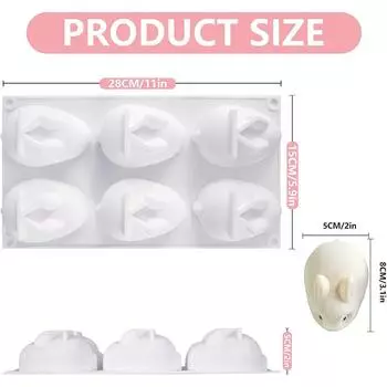 LMETJMA 6 Cavity 3D Rabbit Mousse Mold Silicone Rabbit Shape Cake Mold DIY Rabbit Pudding Jelly Dessert Chocolate Mold JT350 белый